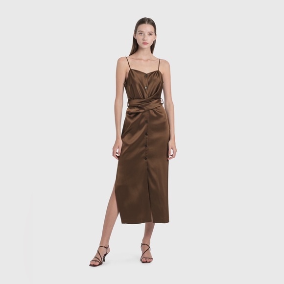 NWT Nanushka Sayan Washed Satin Midi Dress in Cream - Picture 1 of 14